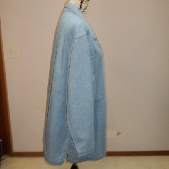 NWT Women's Plus 3X C J Banks Blue Denim Coat Jacket Unlined Pocket 100% Cotton - Picture 4 of 12
